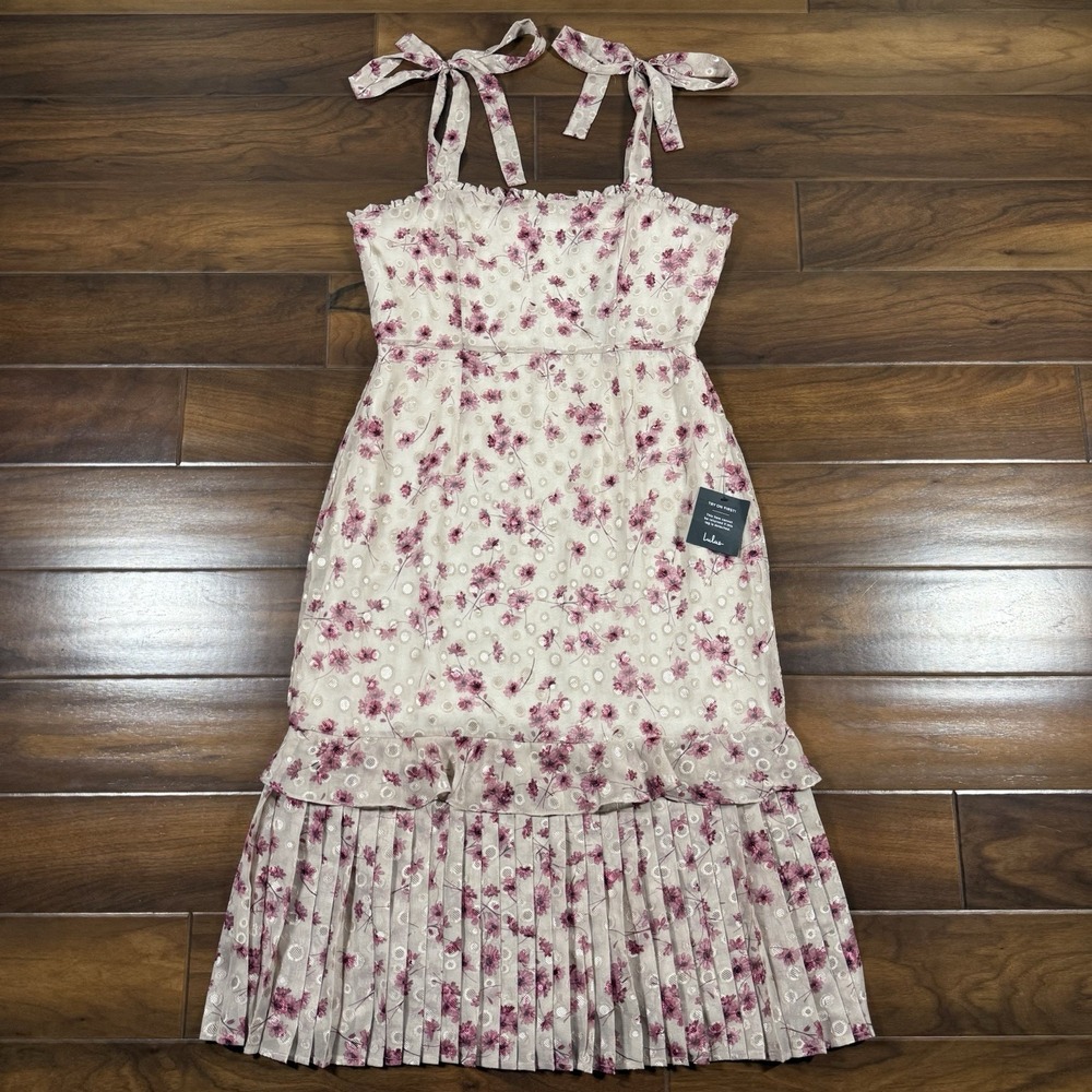 Lulu's Women's Size XL Terrace‎ Views Taupe Floral Print Tiered Midi Dress